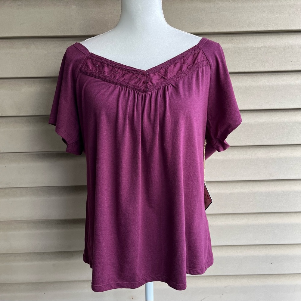 •Jamaica Bay• NWT Short Sleeve Crochet Lace Detail Top - Size XL